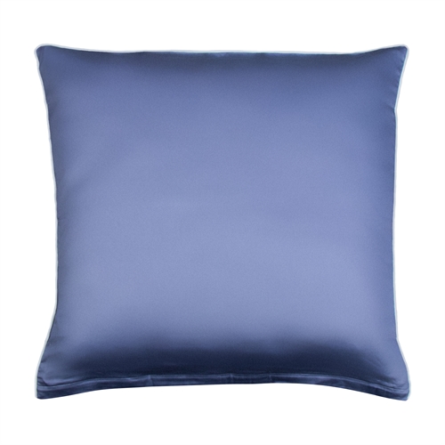  Pudebetræk 60x63 cm - 100% bomuldssatin - Solid blåt hovedpudebetræk med pipingkant - Ekstra blødt pudebetræk fra By Borg