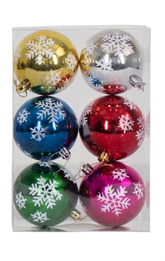 Store julekugler - 6 stk i mixet farver - 8 cm i diameter - Flot juletræspynt