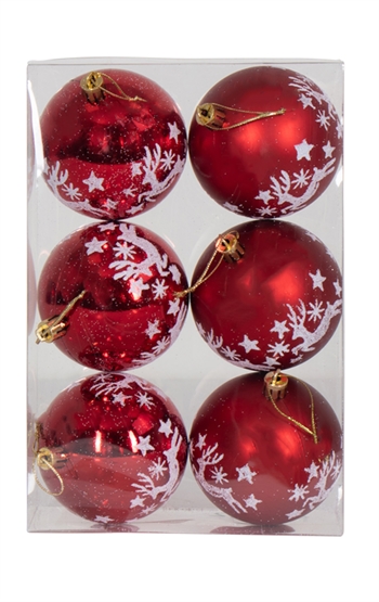 Store julekugler - 6 stk Røde - 8 cm i diameter - Flot juletræspynt