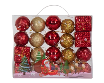 Julekugler - 20 stk.  Røde og guldfarvede - 5 cm i diameter - Flot juletræs kugler og gaver 
