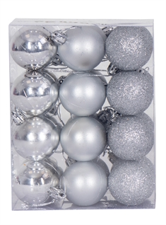 Julekugler - 24 stk Sølv - 4 cm i diameter - Flot juletræspynt