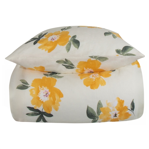 Flonel sengetøj - 140x220 cm - Blomstret sengetøj gul - 100% Bomuld - Gardenia gul - Nordstrand Home sengesæt