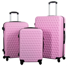 Kuffertsæt - 3 Stk. Hardcase kufferter tilbud - Lyserød kuffert med hjerter 