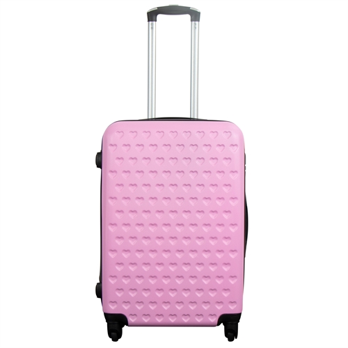 Mellem kuffert - Lyserød med hjerter hardcase kuffert - Eksklusiv rejsekuffert med 4 hjul 