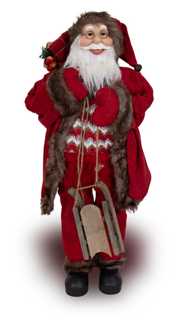 Julemand 90 cm høj - Med fin trækælk i hænderne - Stor og flot julemand til hjemmet