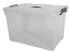 Opbevaringskasse - 90 Liter - Praktisk opbevaringsboks med tætsluttende låg - Transparent plastikkasse