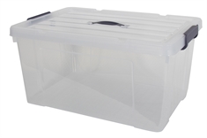 Opbevaringskasse - 70 Liter - Praktisk opbevaringsboks med tætsluttende låg - Transparent plastikkasse