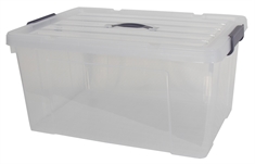 Opbevaringskasse - 35 Liter - Praktisk opbevaringsboks med tætsluttende låg - Transparent plastikkasse