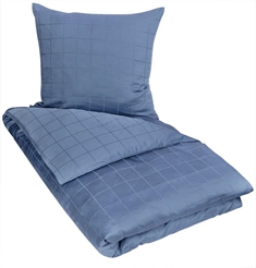 Blåt sengetøj - 150x210 cm - Check Blue - 100% Bomuldssatin sengetøj - By Night sengesæt