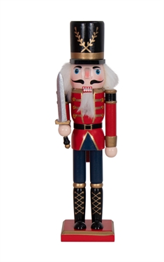Nøddeknækker - 30 cm - Med sværd i hånden - Nøddeknækker figur som julepynt 