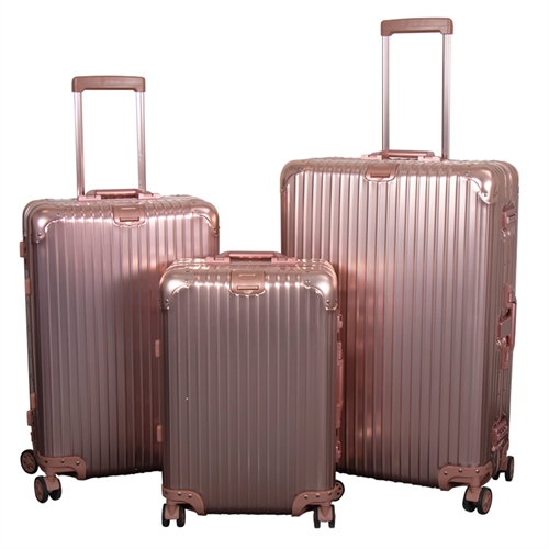 Aluminiums kufferter - 3 stk. Sæt - Luksuriøse rejsekufferter - Rosa-guld med TSA lås