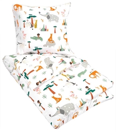 Børnesengetøj - 140x200 cm - Safaridyr - Sengesæt i 100% økologisk bomuld - GOTS sengetøj
