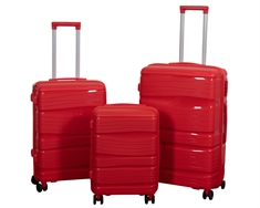 Kuffertsæt - 3 Stk. - Letvægts kufferter - Polypropylen - Waves - Rødt kuffertsæt