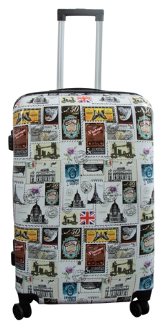 Stor kuffert - Hardcase kuffert med motiv - Rejsemærkater - Eksklusiv letvægt kuffert