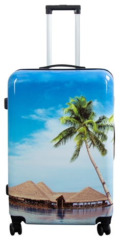 Stor kuffert - Hardcase kuffert med motiv - Strand og palmer - Eksklusiv letvægt kuffert