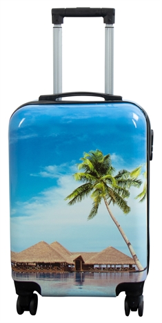 Kabine kuffert - Hardcase letvægt kuffert - Trolley med motiv - Strand og palmer
