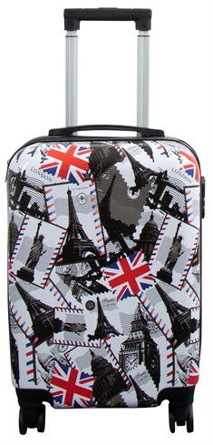 Kabine kuffert - Hardcase letvægt kuffert - Trolley med motiv - London og Paris