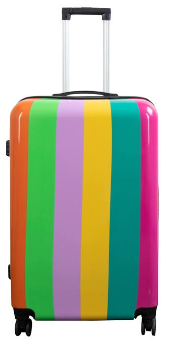 Stor kuffert - Hardcase kuffert med motiv - Regnbue striber - Eksklusiv letvægt kuffert