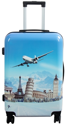 Kuffert - Hardcase kuffert - Str. Medium - Kuffert med motiv - Airplane - Eksklusiv letvægt rejsekuffert