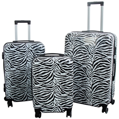 Kuffertsæt - 3 Stk. - Kuffert med motiv - Zebra - Hardcase letvægt kuffert med 4 hjul