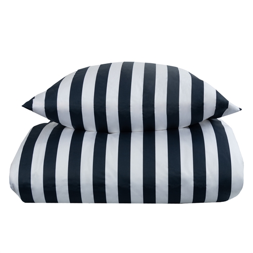 Stribet sengetøj til dobbeltdyne - 200x200 cm - Blødt bomuldssatin - Nordic Stripe - Blåt og hvidt sengesæt