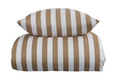 Sengetøj 140x220 cm - Sandfarvet og hvidt stribet sengesæt - 100% Bomuldssatin sengetøj - Nordic Stripe