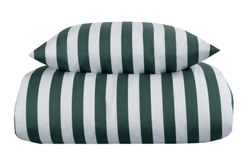 Stribet sengetøj til dobbeltdyne - 200x200 cm - Blødt bomuldssatin - Nordic Stripe - Grønt og hvidt sengesæt