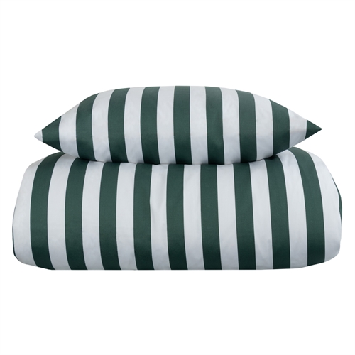 Stribet sengetøj til dobbeltdyne - 200x200 cm - Blødt bomuldssatin - Nordic Stripe - Grønt og hvidt sengesæt