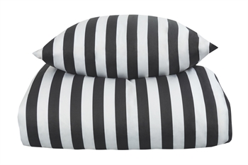 Stribet sengetøj til dobbeltdyne - 200x200 cm - Blødt bomuldssatin - Nordic Stripe - Mørkegråt og hvidt sengesæt