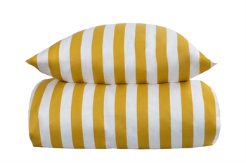 Stribet sengetøj - 140x200 cm - Blødt bomuldssatin - Nordic Stripe - Gult og hvidt sengesæt