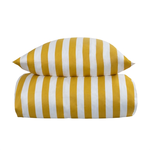 Stribet sengetøj til king size dyne - 240x220 cm - Blødt bomuldssatin - Nordic Stripe - Gult og hvidt sengesæt