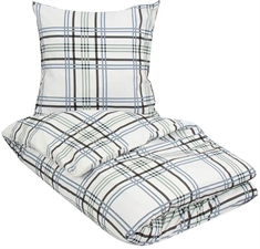 Dobbelt sengetøj 200x200 cm - Check Blue - Hvid og Blå - Microfiber