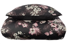 Sengetøj dobbeltdyne - 200x200 cm - Flowers & Dots grå - Vendbart dobbelt dynebetræk - 100%  Bomuldssatin sengetøj