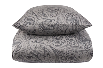 Mønstret sengetøj 140x200 cm - 100% Blødt bomuldssatin - Marble dark grey - By Night sengesæt