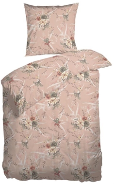 Blomstret sengetøj - 140x220 cm - Jonna Coral - Sengesæt i 100 % Bomuldssatin - Night and Day sengetøj