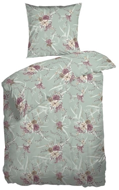 Støvet grøn sengetøj 140x220 cm - Blomstret sengetøj - Sengelinned i 100% Bomuldssatin - Night & Day 