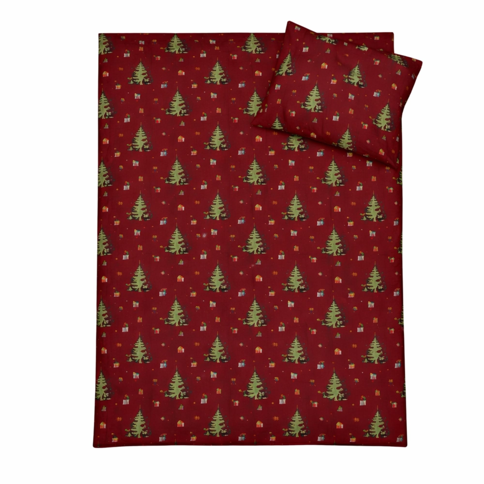 Julesengetøj - 100% bomuld - Junior sengetøj 100x140 cm - Rødt med julemus som pynter op til jul