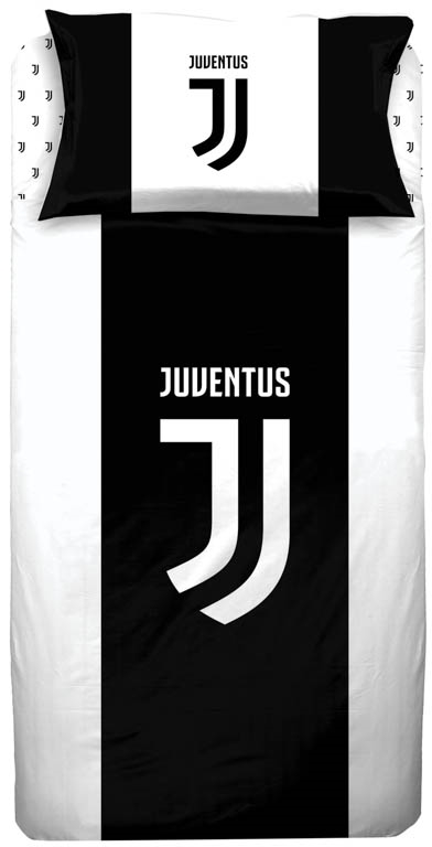 Fodbold sengetøj 140x200 cm - Juventus fodbold sengetøj - 2 i 1 sengesæt - 100% bomuld