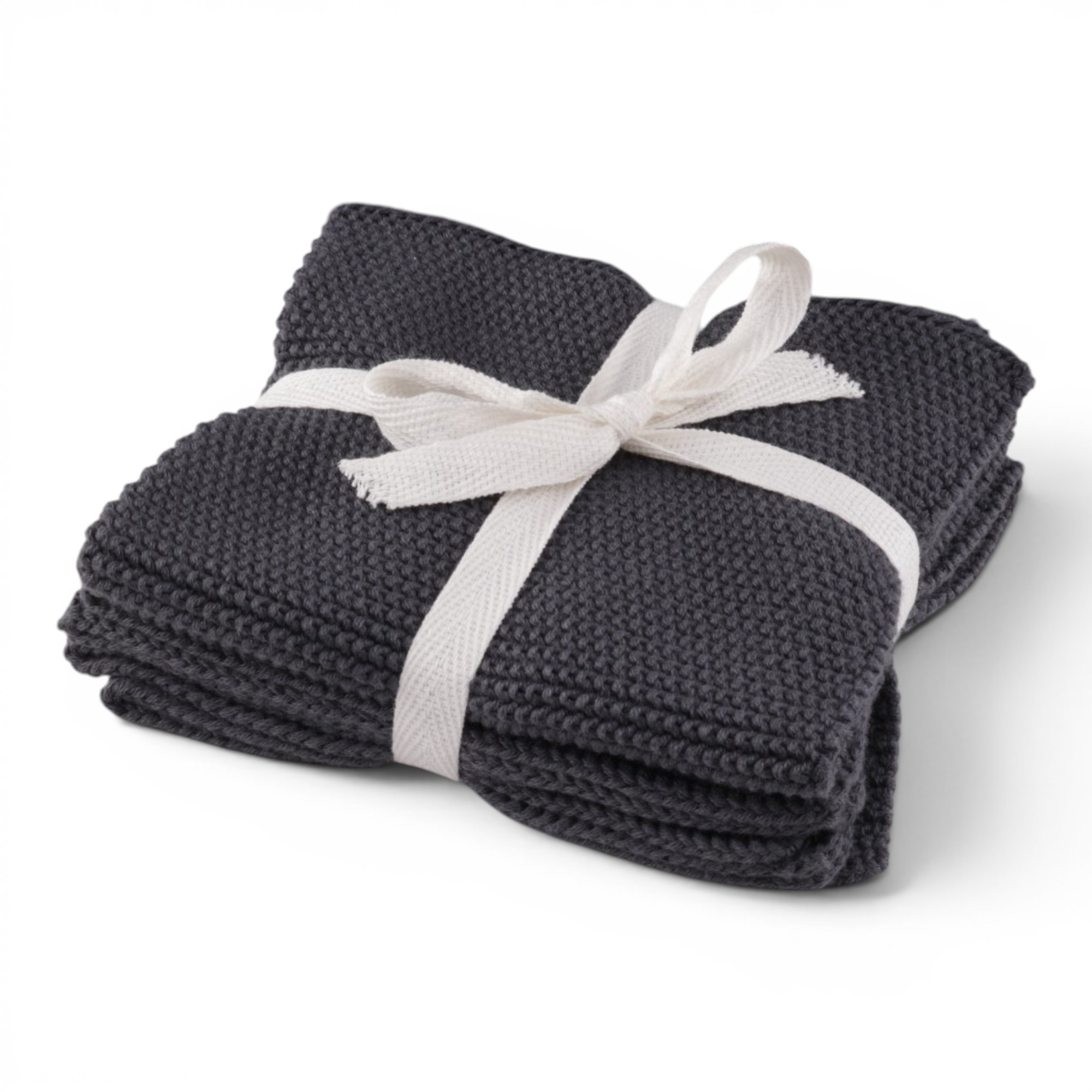 3-pak strikkede karklude 27x27 cm - 100% Bomuld - Mørkegrå