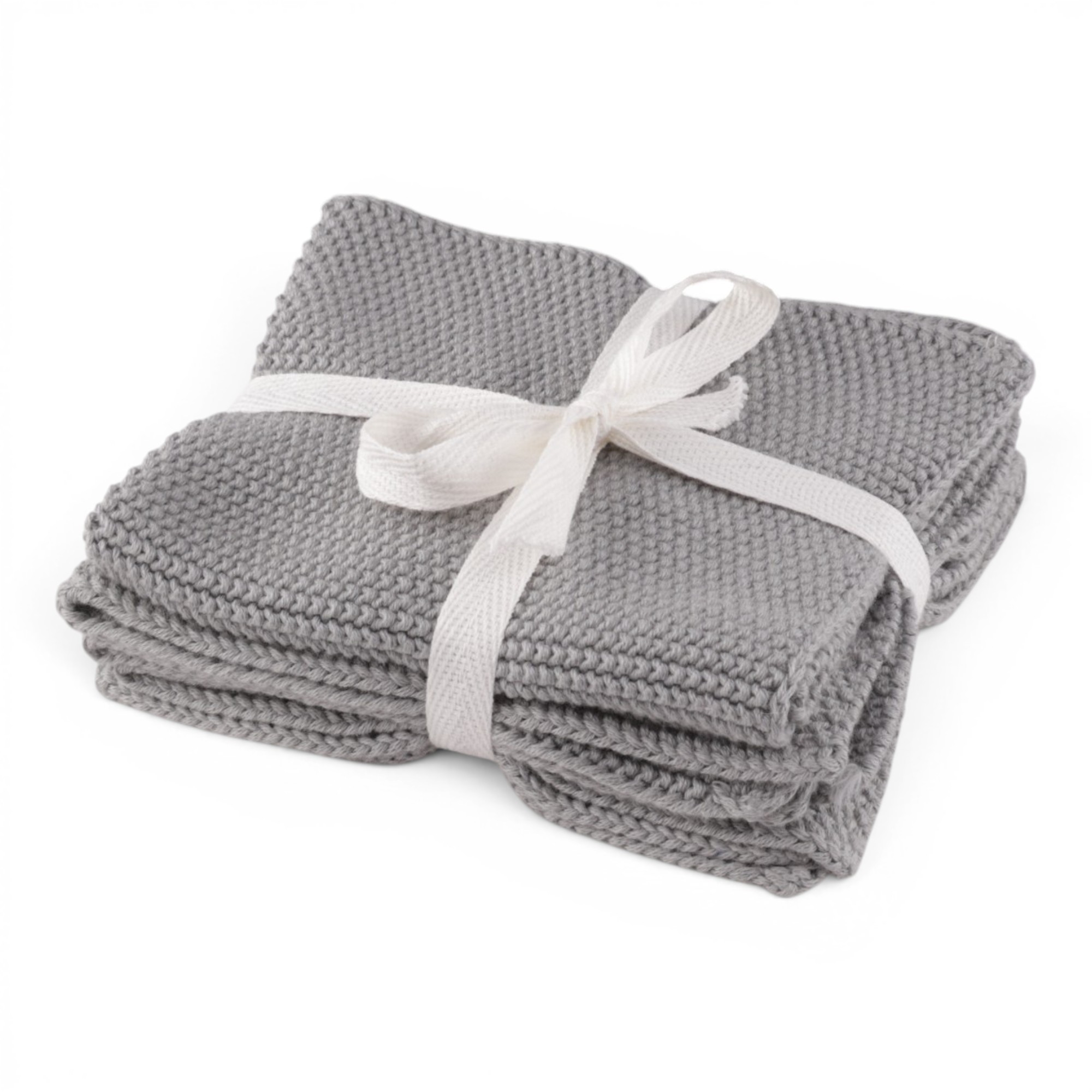 3-pak strikkede karklude 27x27 cm - 100% Bomuld - Lysegrå