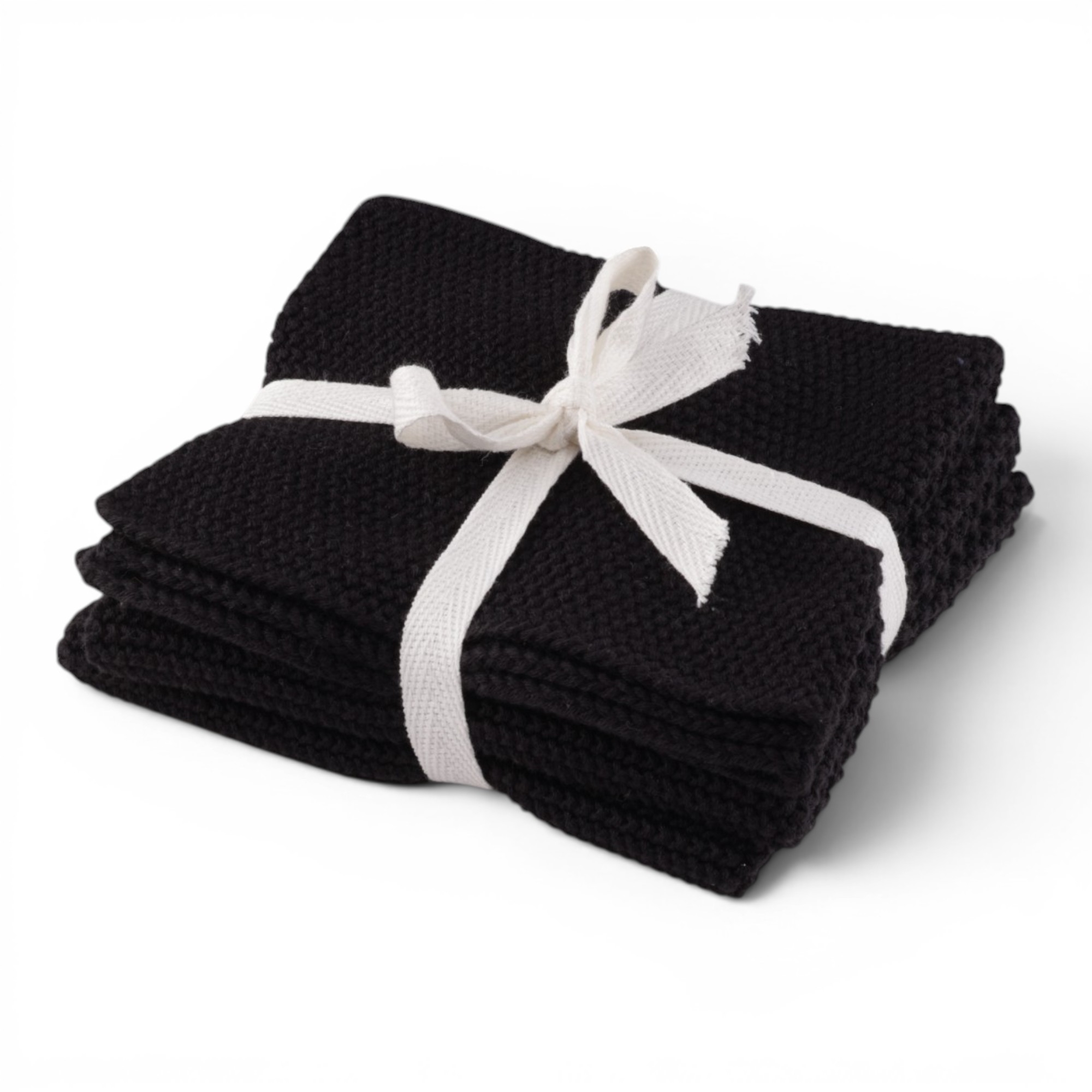 3-pak strikkede karklude 27x27 cm - 100% Bomuld - Sort