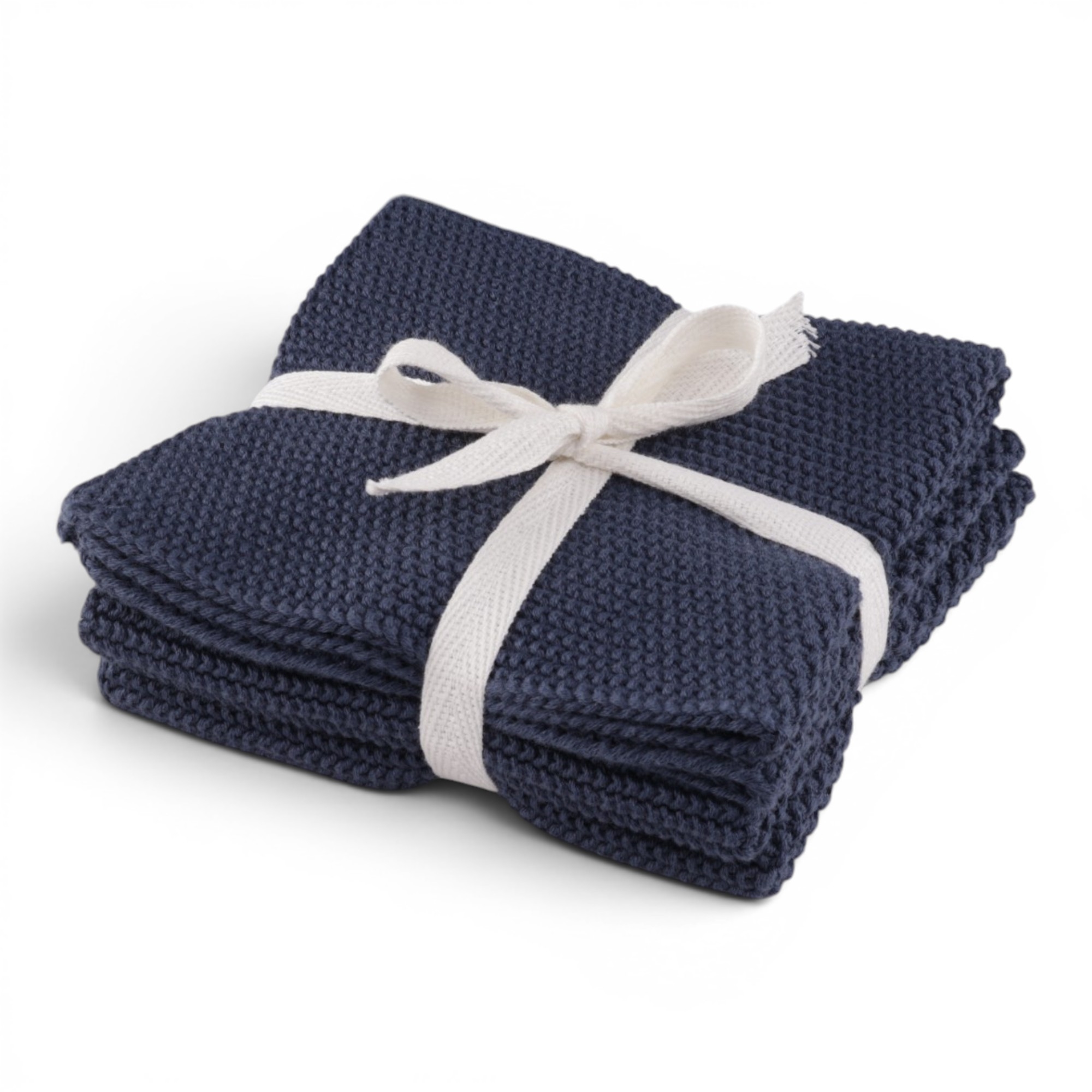 3-pak strikkede karklude 27x27 cm - 100% Bomuld - Mørkeblå