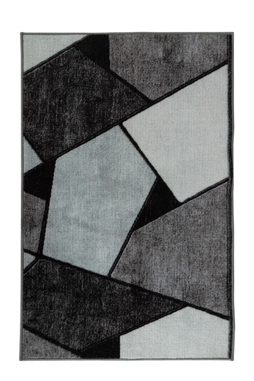 Gulvtæppe - Stort guldtæppe 200x300 cm - Løs tæppe med skridsikker bagside - Grafisk design med sorte og grå nuancer - Blødt gulvtæppe fra Nordstrand Home Lea