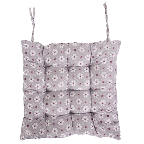 Stolehynde - 35x35x6 cm - Grå havehynde med blomster - Blød komfort hynde