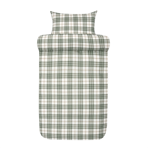 Flonel sengetøj 140x200 cm - Grønt ternet sengesæt - 100% bomulds flonel - Lukas Høie of Scandinavia sengelinned