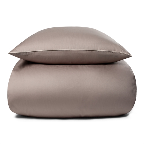 Sengetøj 140x200 cm - 100% bomuldssatin - Solid gråt sengetøj med pipingkant - Ekstra blødt sengesæt fra By Borg