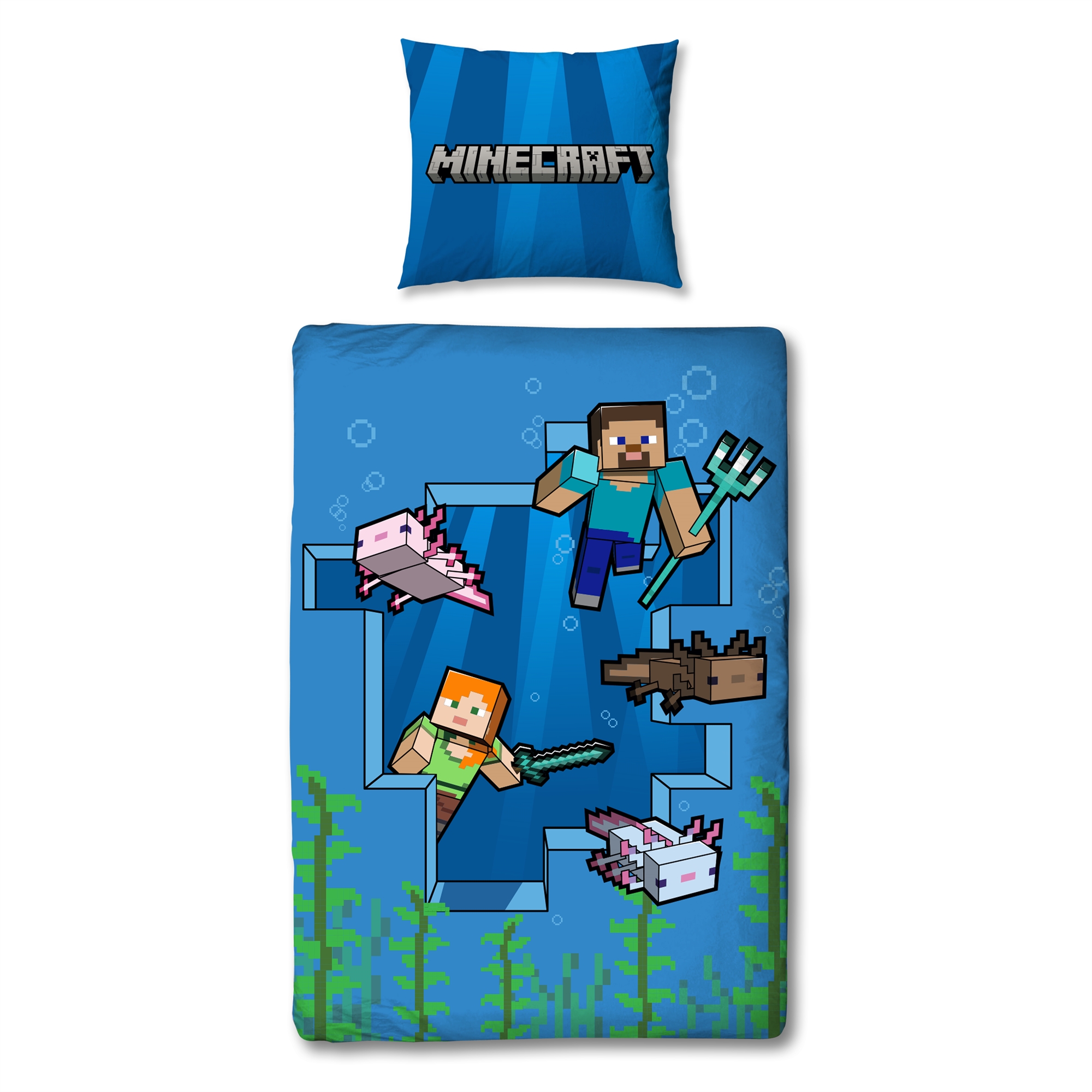 Minecraft sengetøj - 150x210 cm - Alex og Steve - Sengesæt med 2 i 1 design - 100% bomuld
