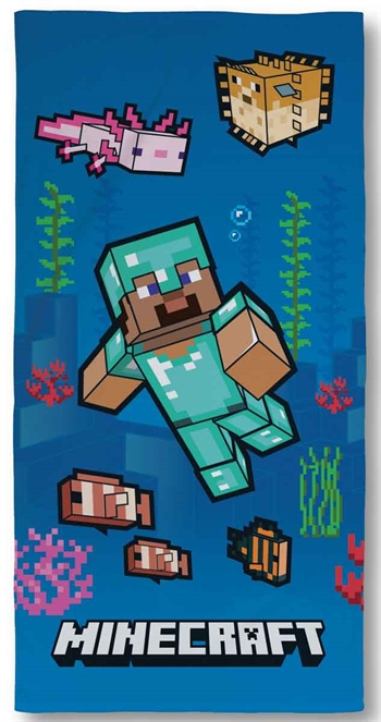Minecraft håndklæde - 70x140 cm - 100% bomuld - Blødt badehåndklæde med Minecraft fish
