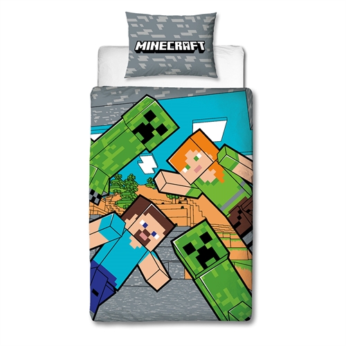 Minecraft sengetøj 140x200 cm - Creeper - Dynebetræk med 2 i 1 design - 100% bomulds sengelinned