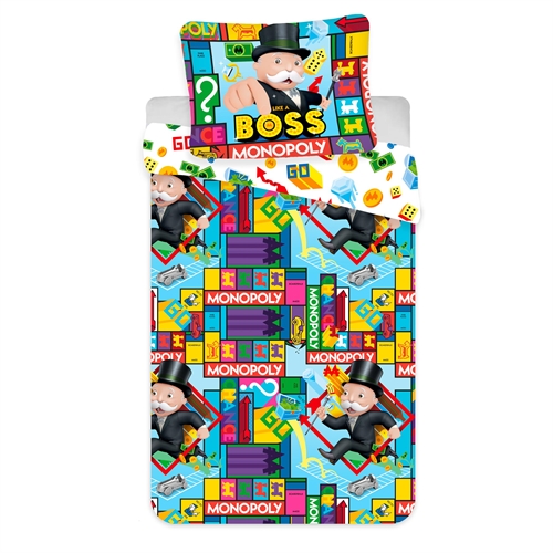Børnesengetøj - 140x200 cm - Monopoly sengesæt - Vendbar dynebetræk i 100% bomuld 